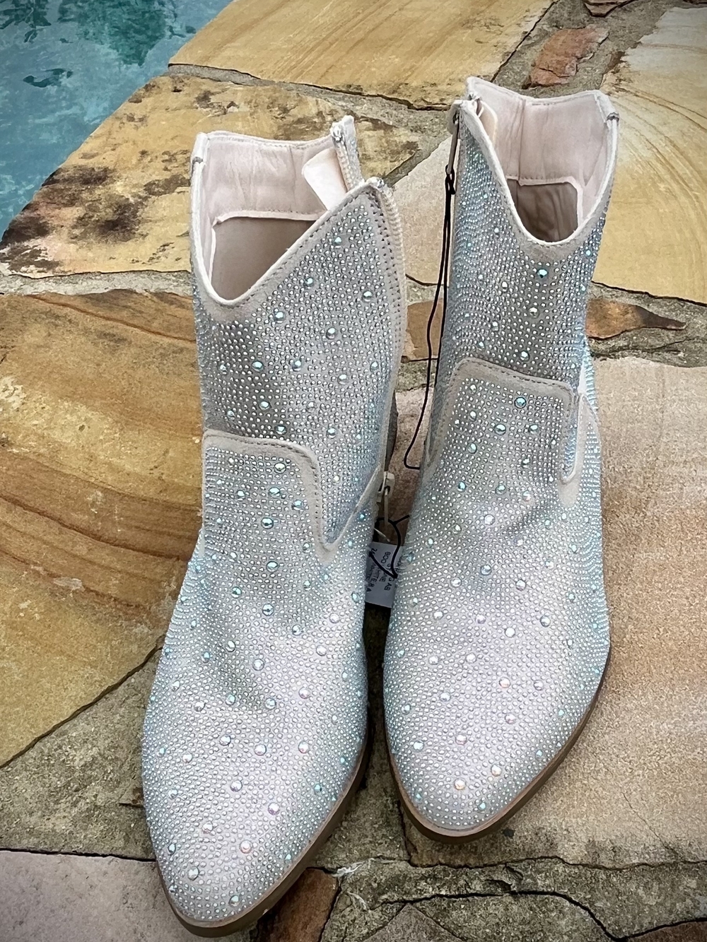 Yoki Iridescent Crystal Embellished Ankle Boots